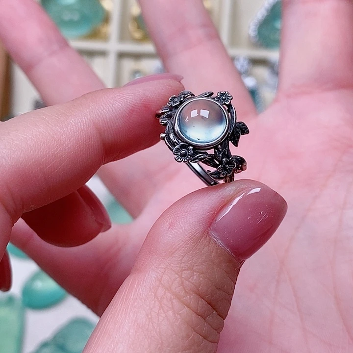 蛇纹石玉银S925镶嵌戒指菲**鸟