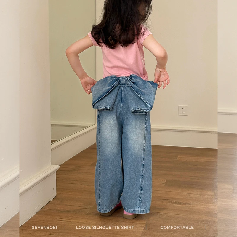 SKC2599女大童韩版设计感牛仔裤夏装新款时髦儿童休闲阔腿裤潮