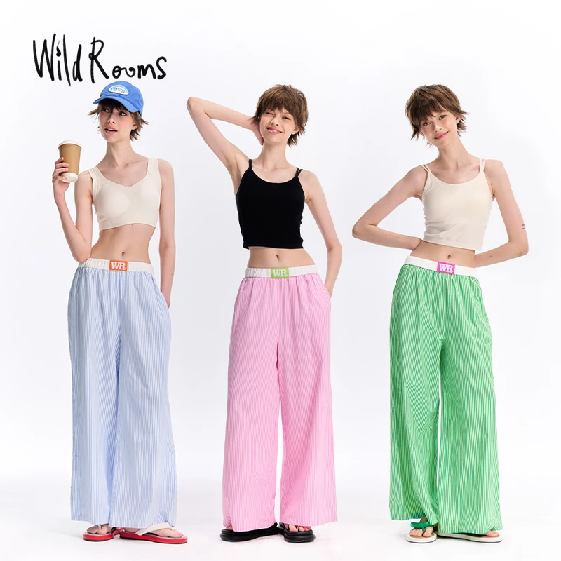 WildRooms春夏欧若风条纹可外穿家居裤显瘦时尚宽松薄款百搭女士