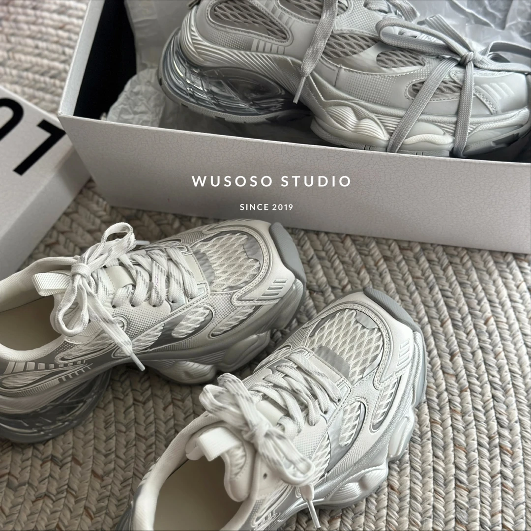 【soso】25ss｜星河粒子做旧厚底5cm网面老爹鞋