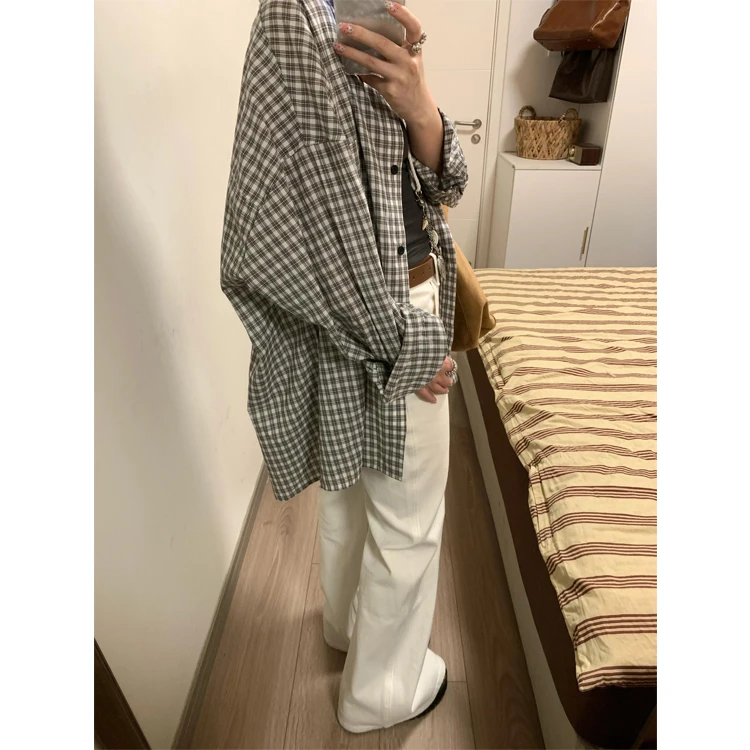 格子衬衫女慵懒风2025春夏韩系oversize休闲衬衣长袖防晒上衣外套