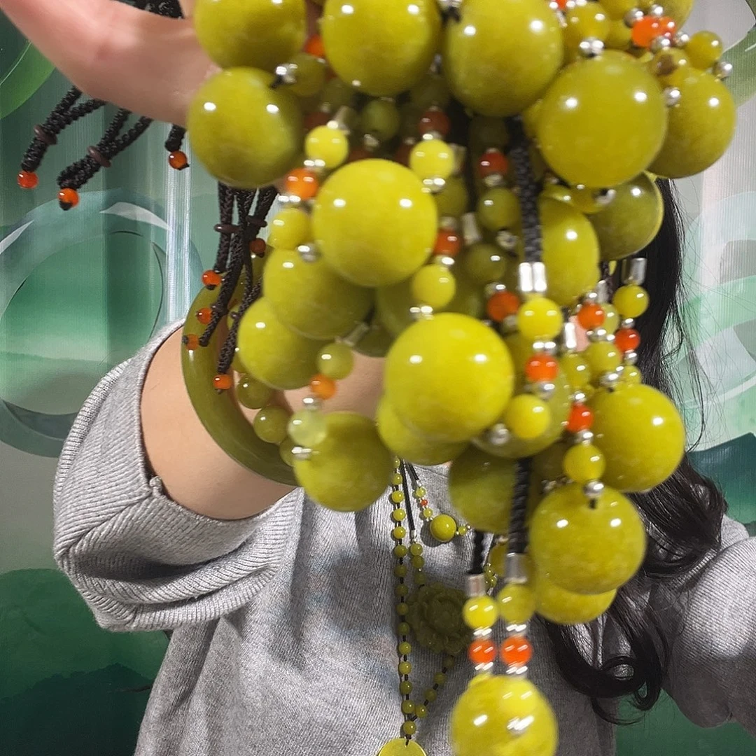 蛇纹石玉合金项链