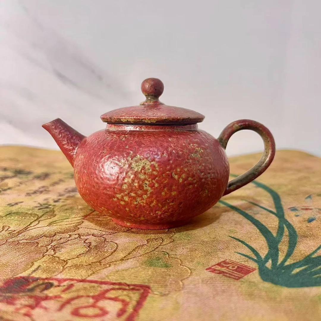 （满山红）陶瓷水平壶色釉复古家用功夫茶具泡茶壶大红16162