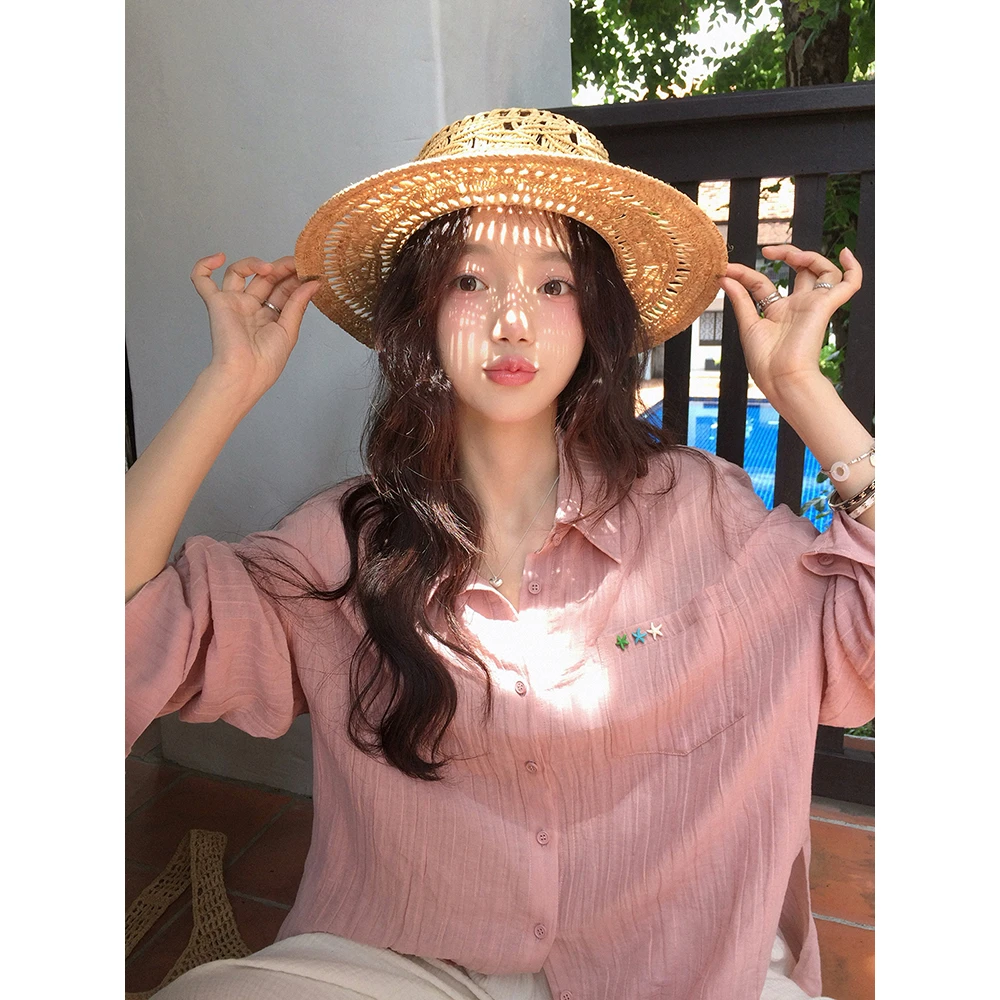 张贝贝 匹兹堡海风 苎麻棉 手工小海星轻薄防晒衬衫