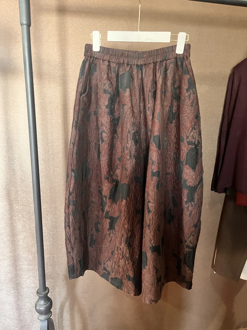 RFY酱色黑色拼接阔腿裤