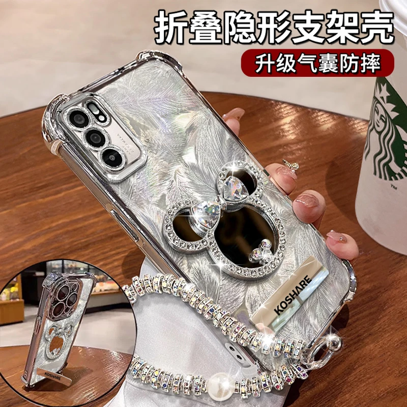 适用于【OPPORENO6】四角防摔米奇镜子隐形支架功能防摔