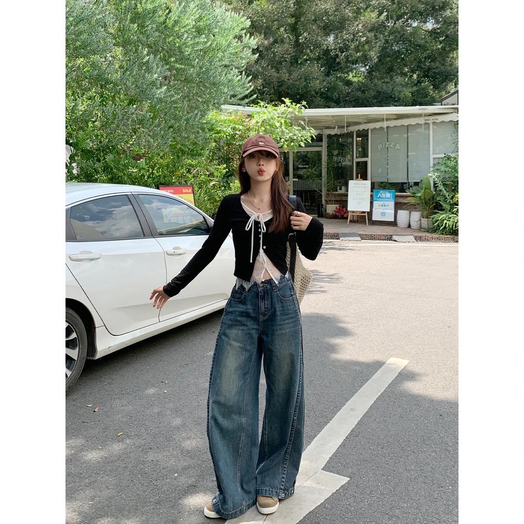 切糕自制【首尔欧尼】小个子初秋流光风拼接假两件纯欲长袖针织衫