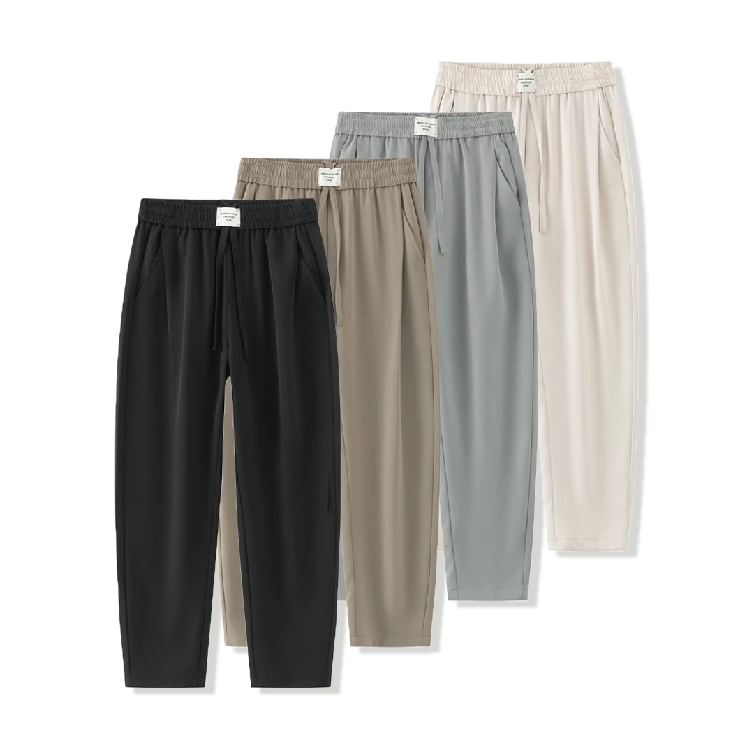 百搭裤男士春秋季新款宽松腰直筒长裤商务男裤潮流松紧系带裤子DS