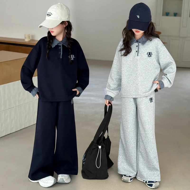 女童套装秋装2025新款儿童洋气百搭卫衣中大童休闲阔腿裤两件套潮