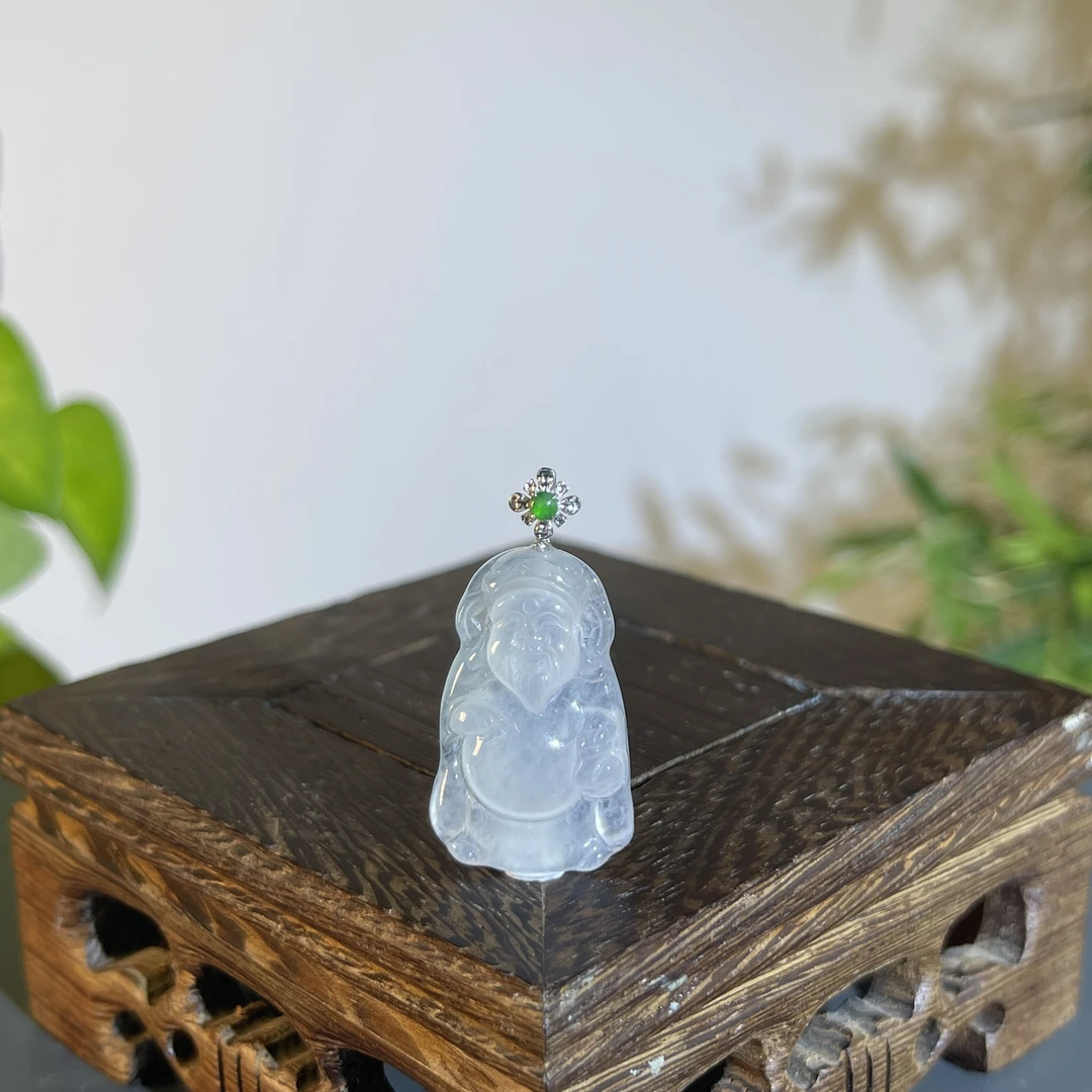 JXA17-67 天然缅甸A货翡翠 18K含钻扣财神爷