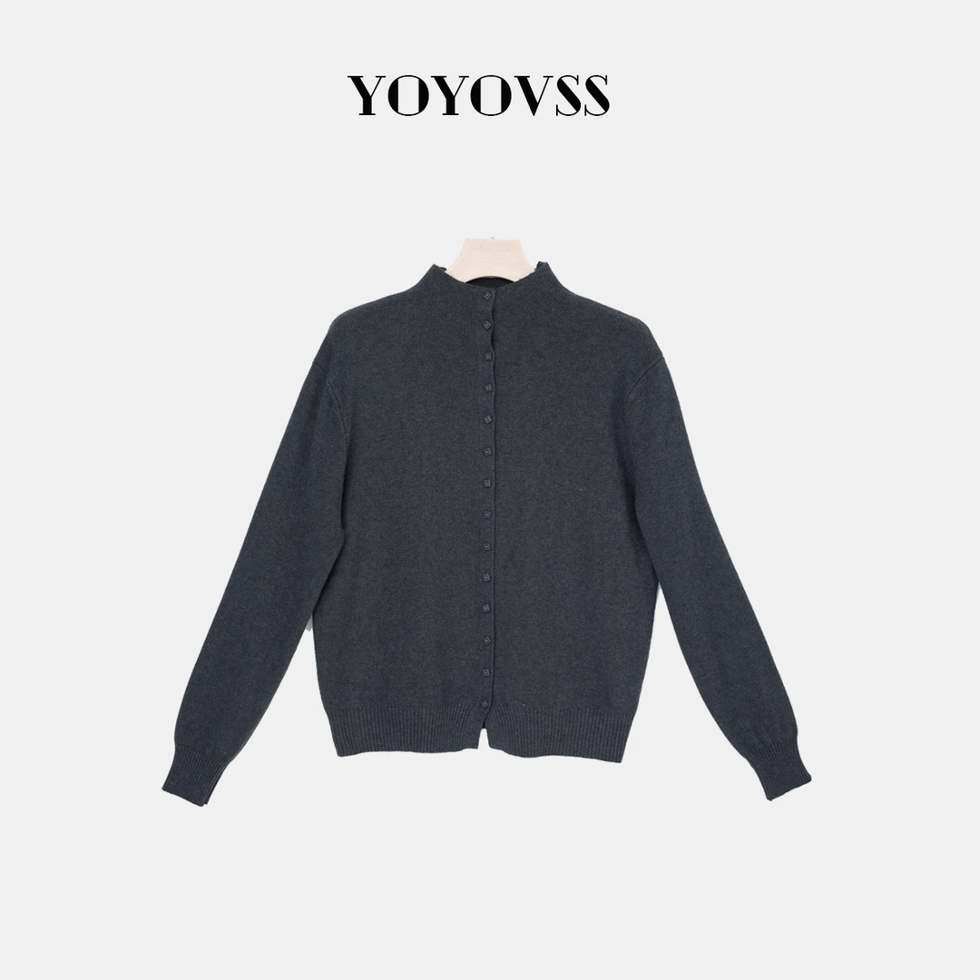 秋季新款单排扣半高领毛衣开衫百搭显瘦上衣简约休闲外套毛衫女