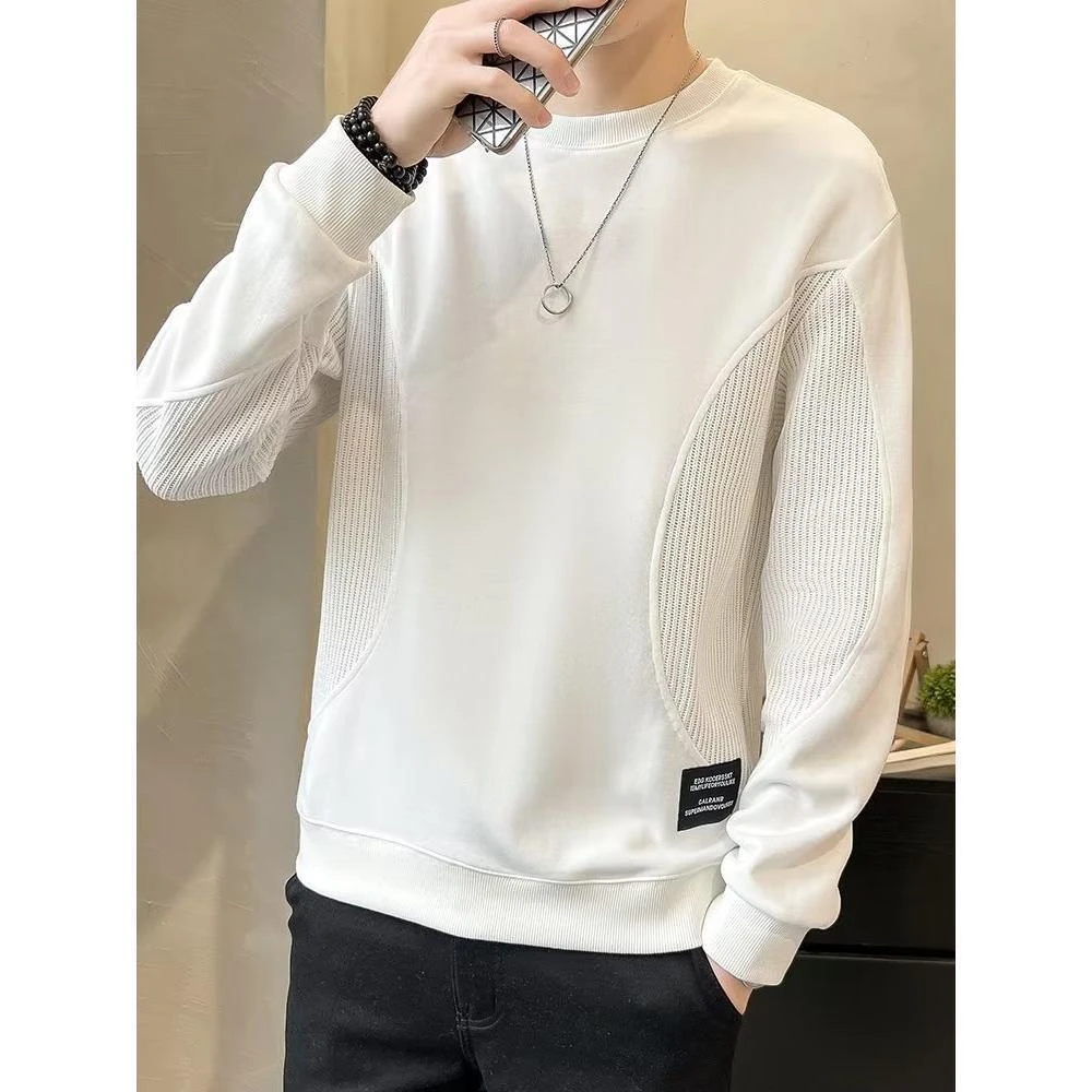 8253-BY秋冬季新款纯色圆领卫衣男女韩版潮流宽松长袖打底衫上衣