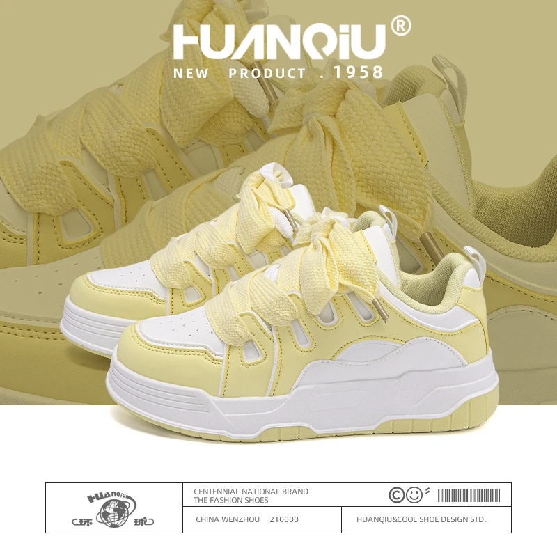 环球黄色2025新款春季百搭女鞋可爱潮休闲鞋运动厚底板鞋小白鞋女