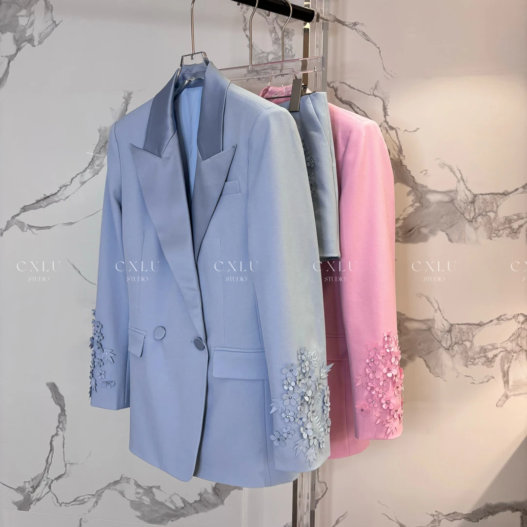 ES25春夏秀场重工立体绣花高级西装百搭短裤套装2527