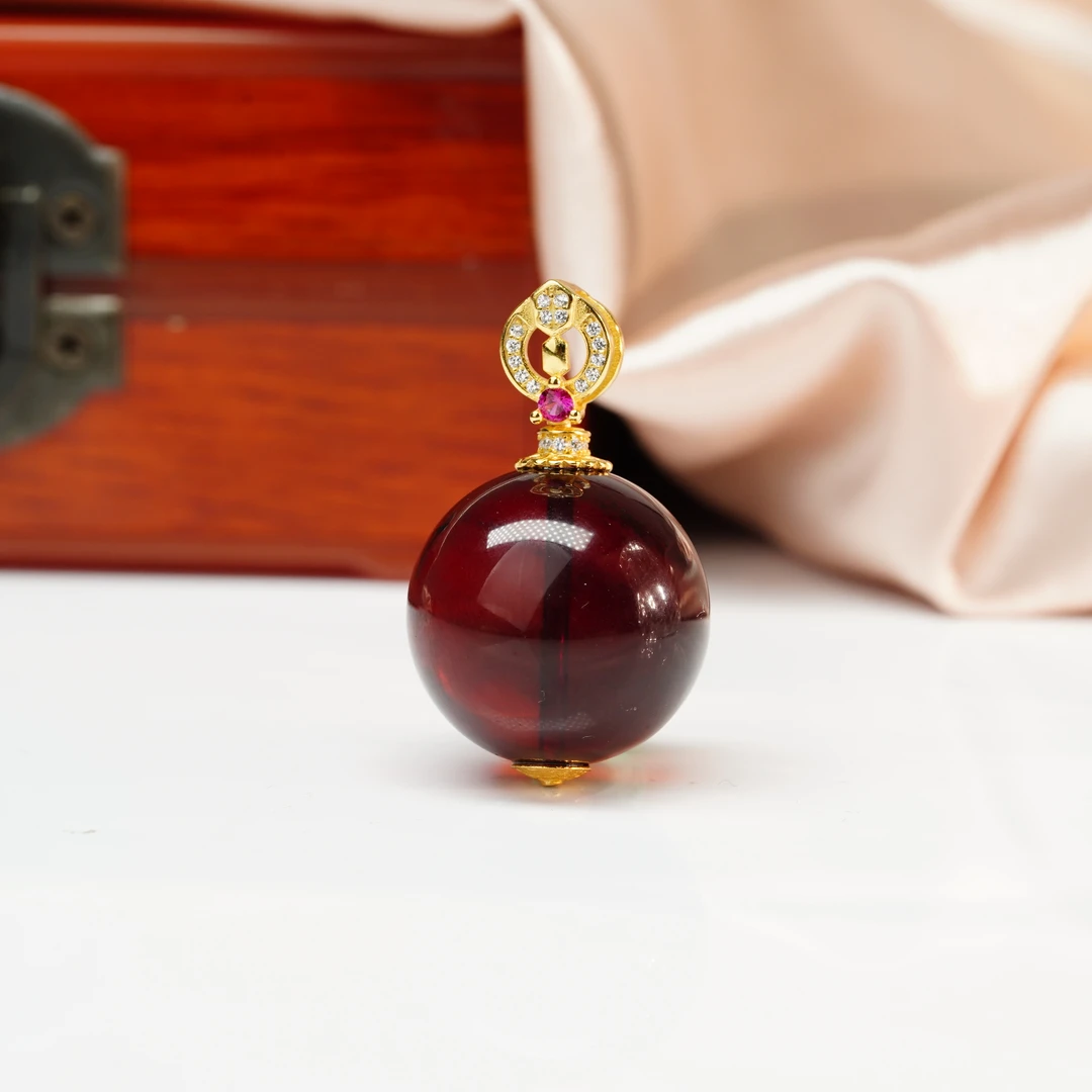 【小北好物】S925银琥珀吊坠约19mm+带链【多样性发一】-QH03X1011