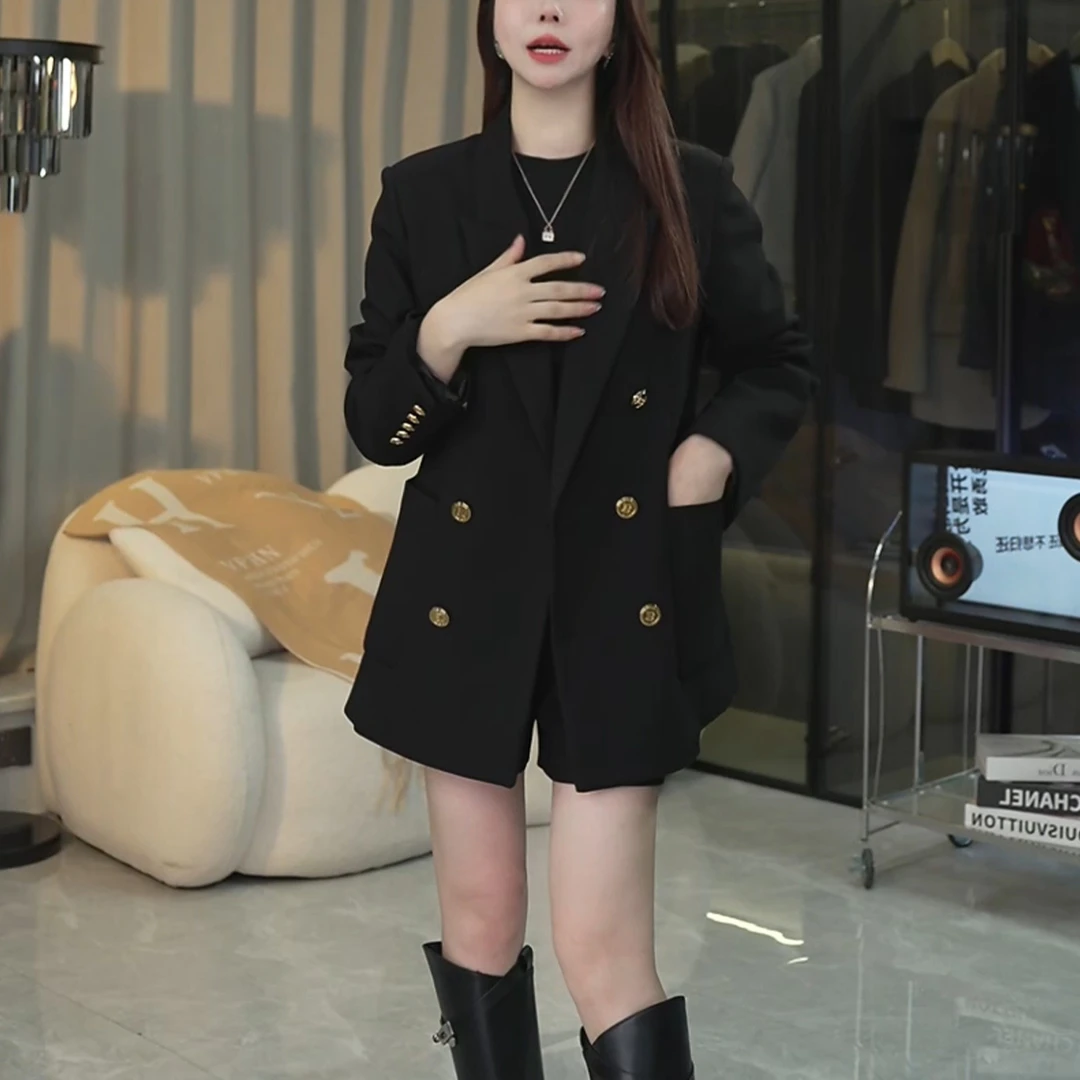 DYT HOM气质法式复古宽松韩系女士西装双排扣春秋西装时尚西服