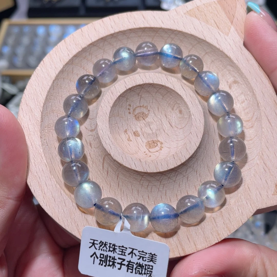 未镶嵌长石手链灰月光手链9mm