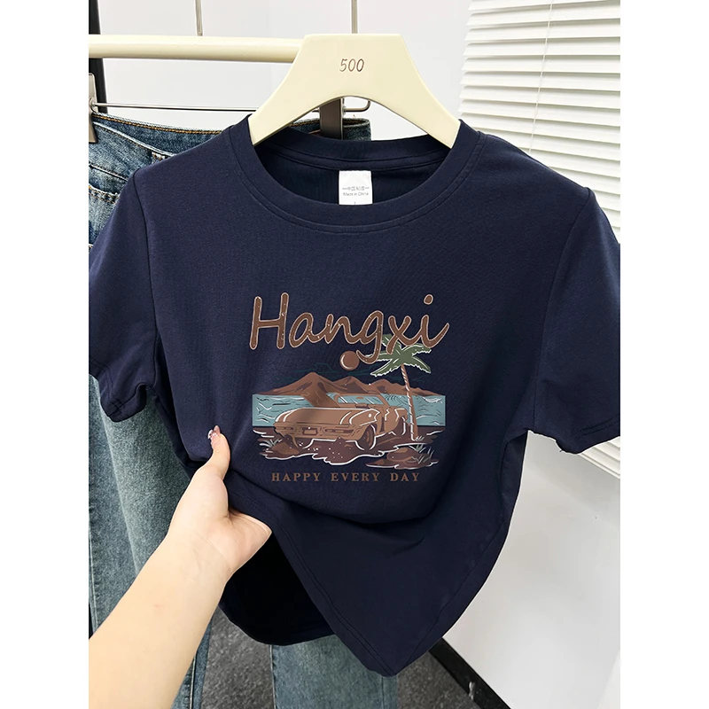 小众独特正肩短袖t恤女夏季2025新款韩版时尚圆领显瘦半袖上衣潮