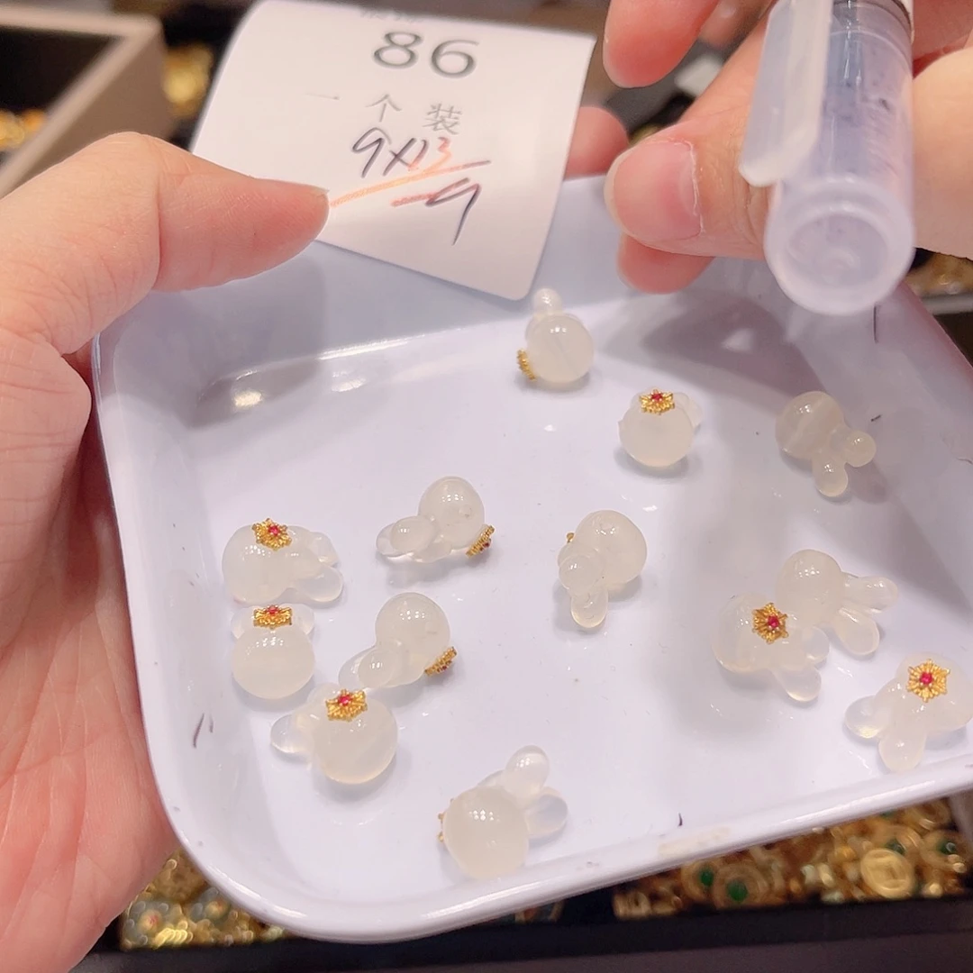 水晶珠宝半成品银S925镀金镶嵌86 。