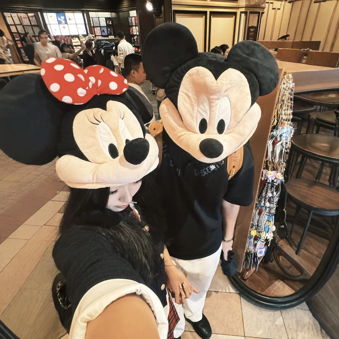 米奇米妮帽子头套冬季男女款闺蜜情侣可爱迪士尼旅游拍照打卡道具