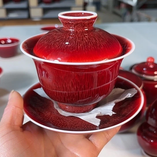 孤*者景德镇陶瓷红马坊盖碗