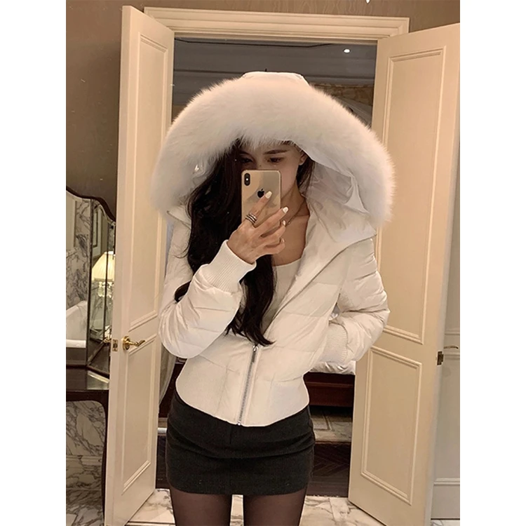 大毛领连帽棉服女短款2025冬季修身显瘦棉衣气质小个子面包服外套