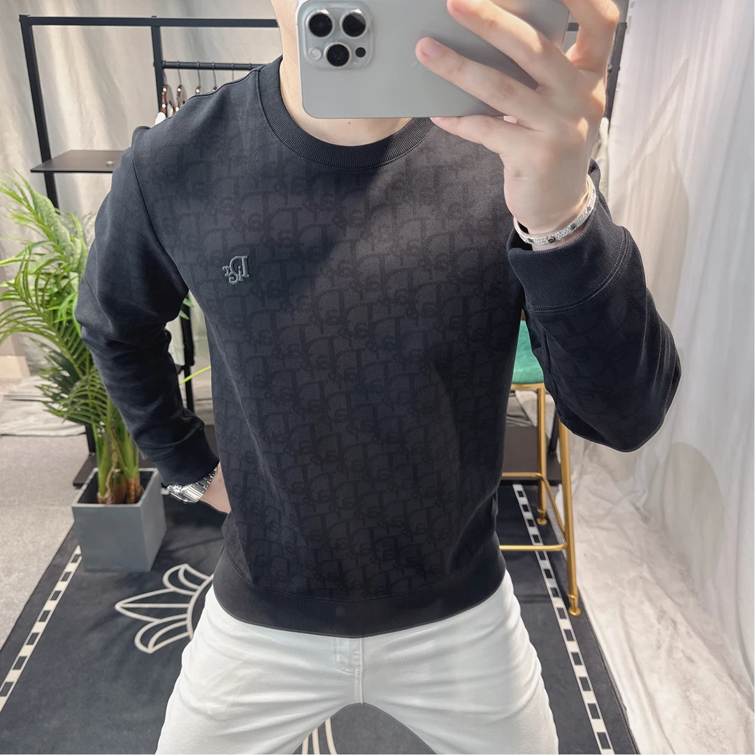 欧洲站男士春秋季新款长袖个性卫衣潮流修身刺绣大牌满印个性上衣