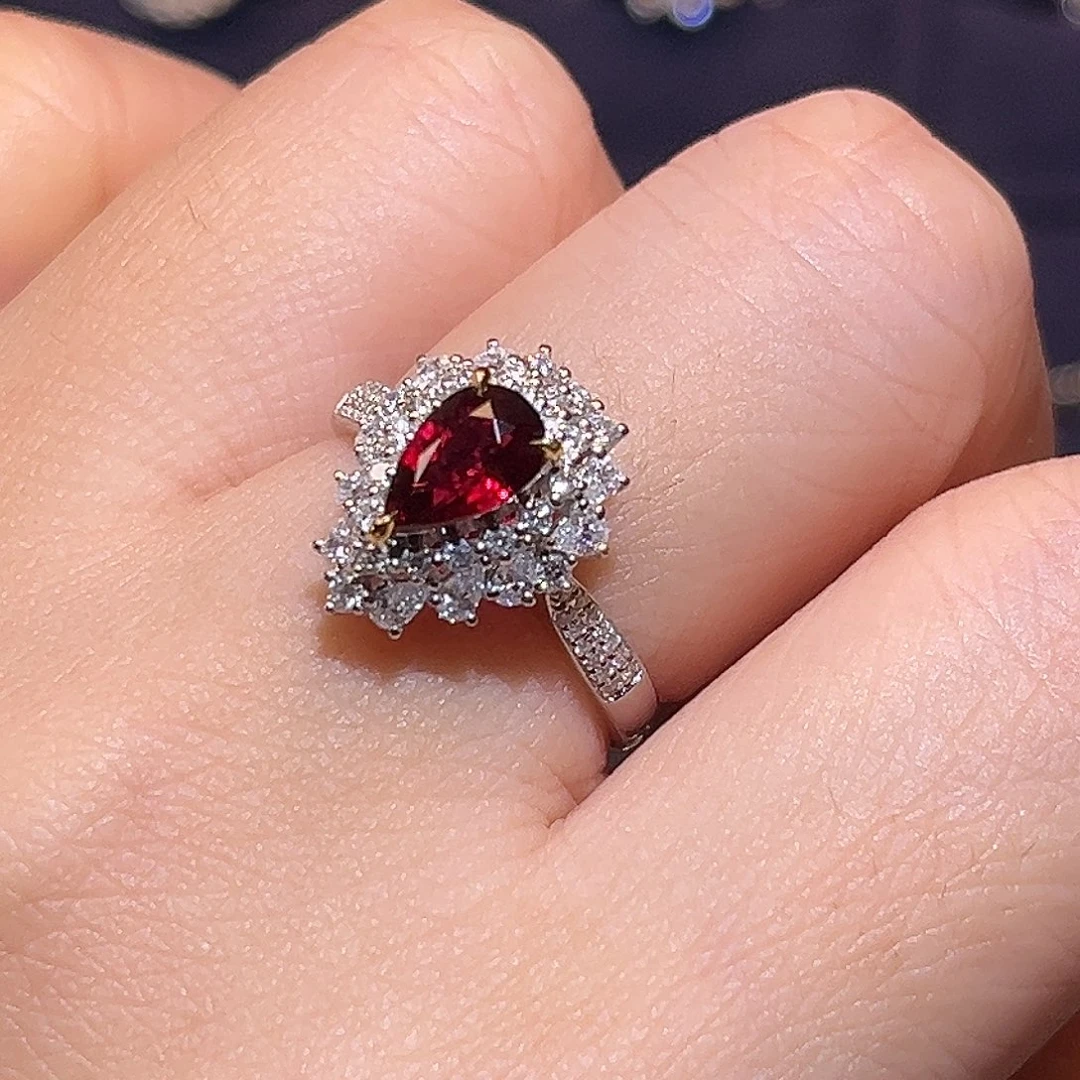 18K金镶嵌红宝石戒指无烧鸽血红1ct