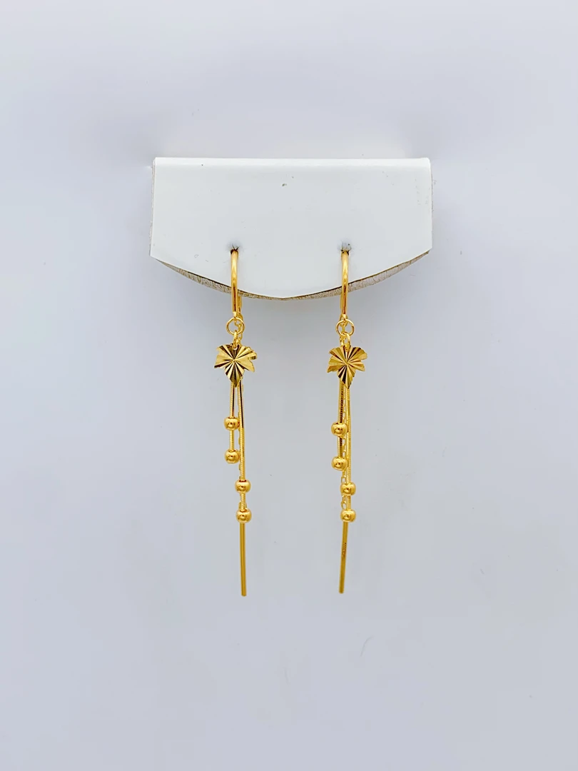 老庙黄金 足金 精工5G工艺 时尚树叶流苏 U型耳线 1.97克