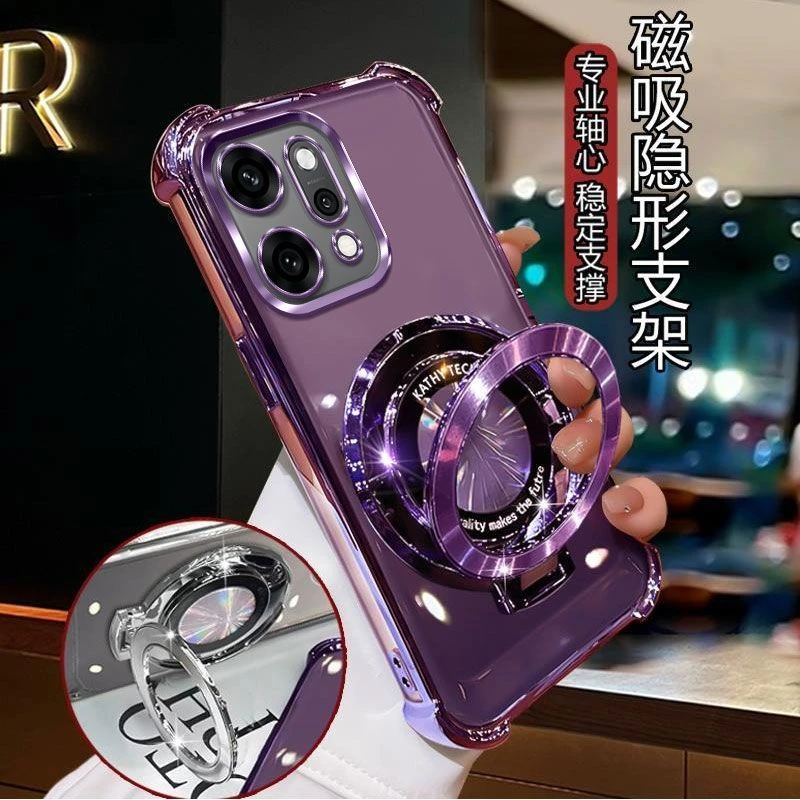 OPPOReno14Pro手机壳PKZ110四角气囊防摔磁吸支架简约透明硅胶镜