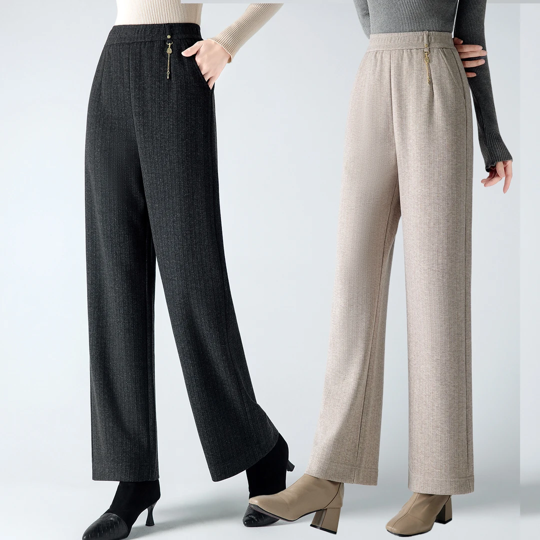 中年妈妈裤子秋装新款外穿高腰休闲阔腿裤春秋季宽松中老年人女裤