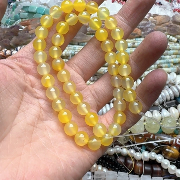 合金玛瑙/玉髓珠宝半成品一条8mm黄玛瑙