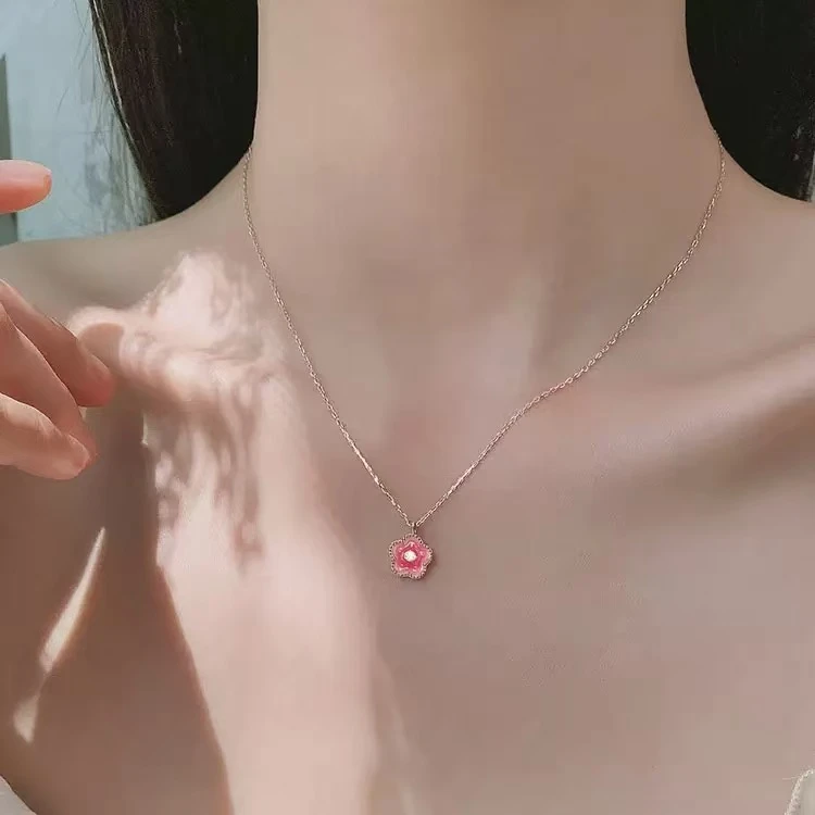 合金项链 超仙气粉红小桃花项链女ins小众设计感高级感锁骨链