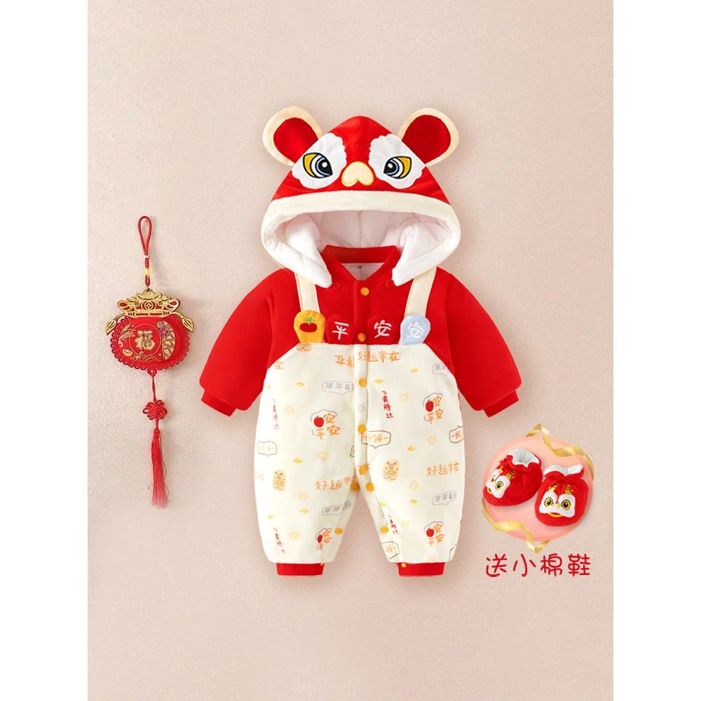 新生婴儿衣服秋冬季装连体衣宝宝红色新款拜年0一3月喜庆过年冬装