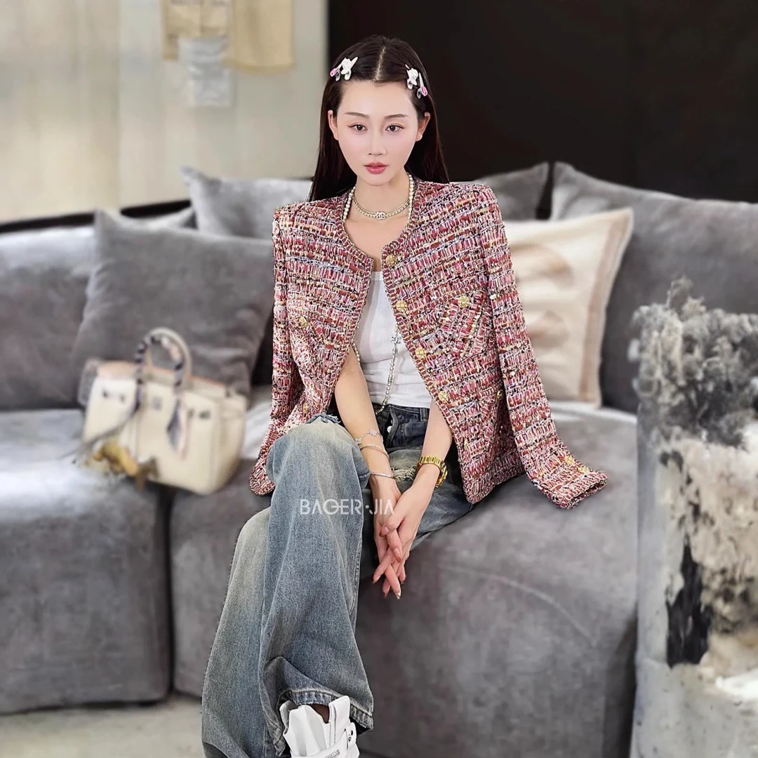 2025圆领春秋冬女重工编织短外套女装短款休闲小个子