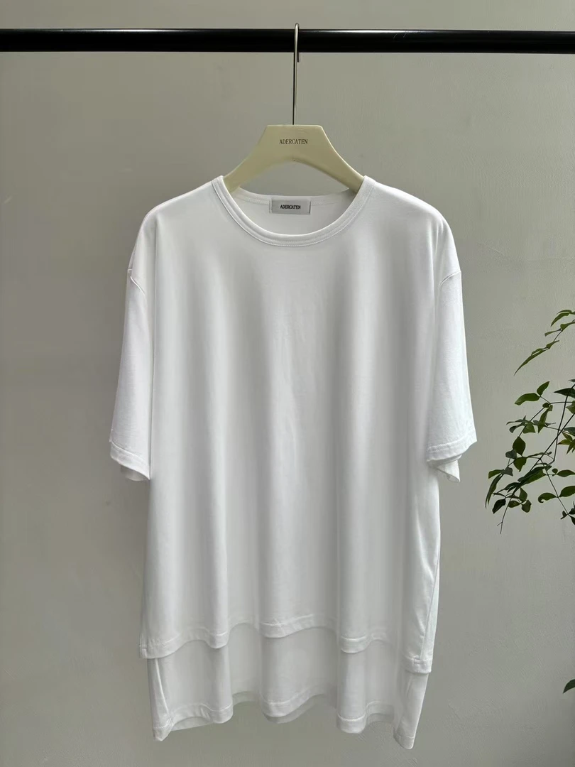 A6050 简约纯色短袖T恤男夏季白色拼接设计纯棉宽松休闲上衣