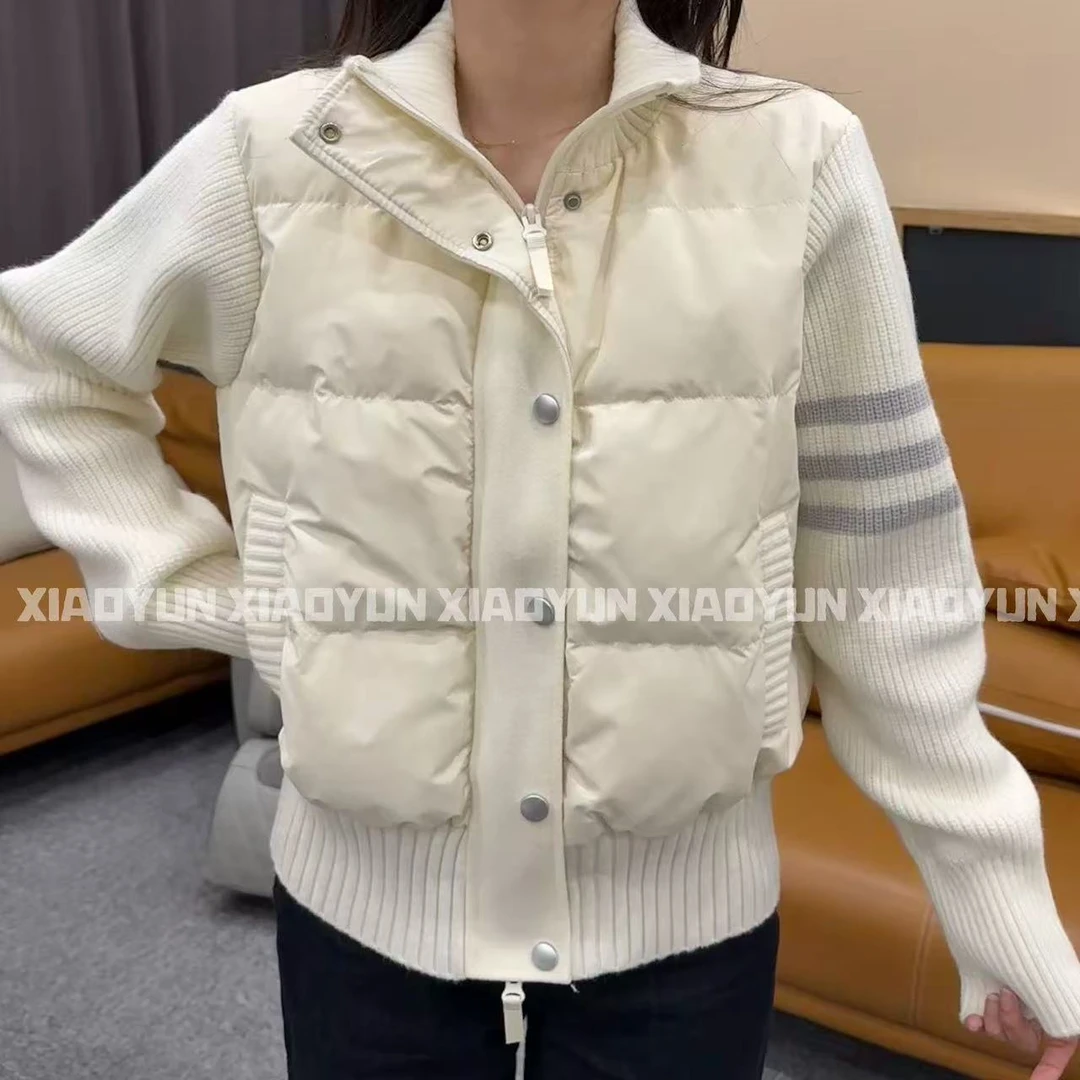 拼接针织袖羽绒服 小允姐姐2025新款时尚气质拼接针织袖羽绒服