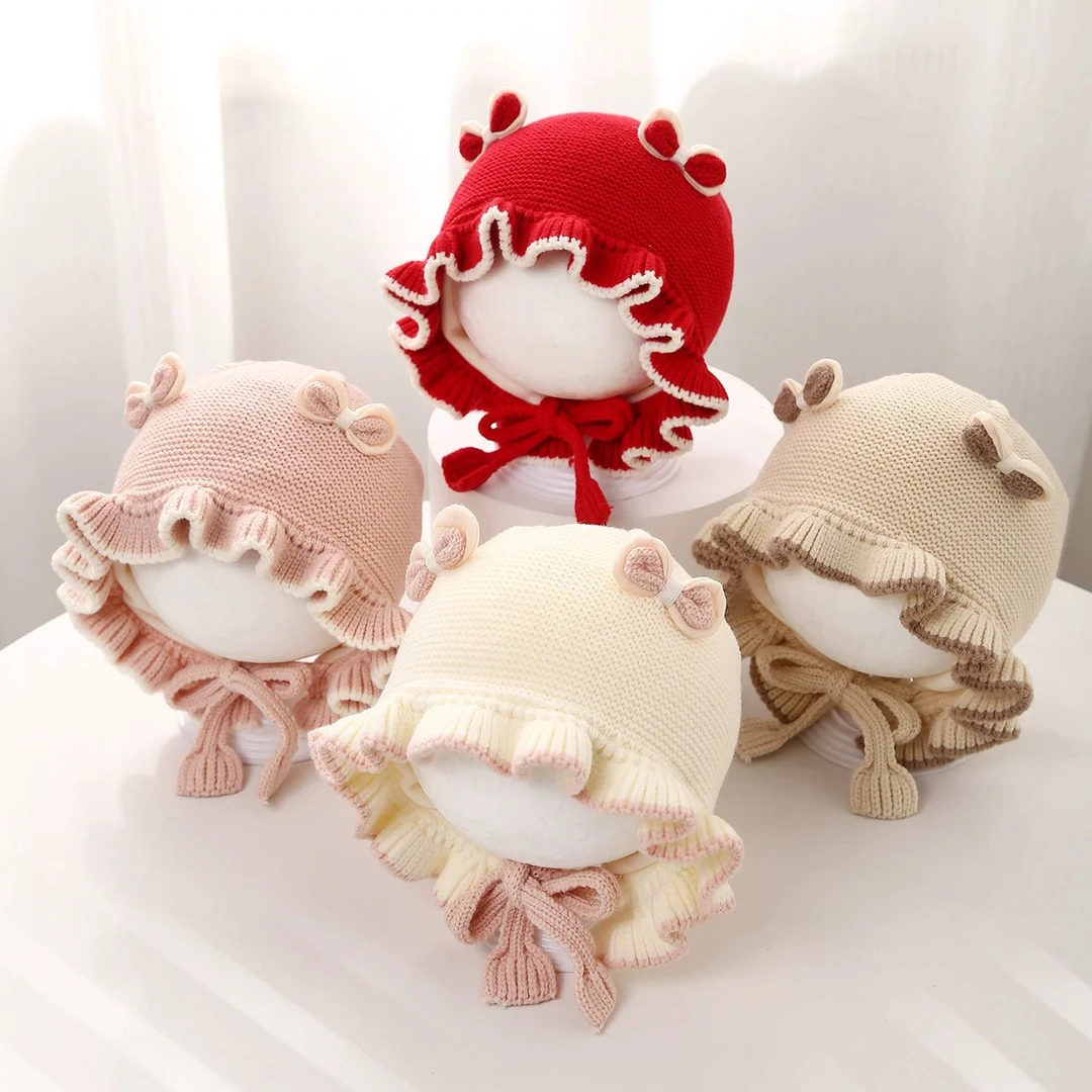 女宝宝帽子秋冬韩版洋气公主帽婴儿冬季保暖防风针织护耳帽毛线帽