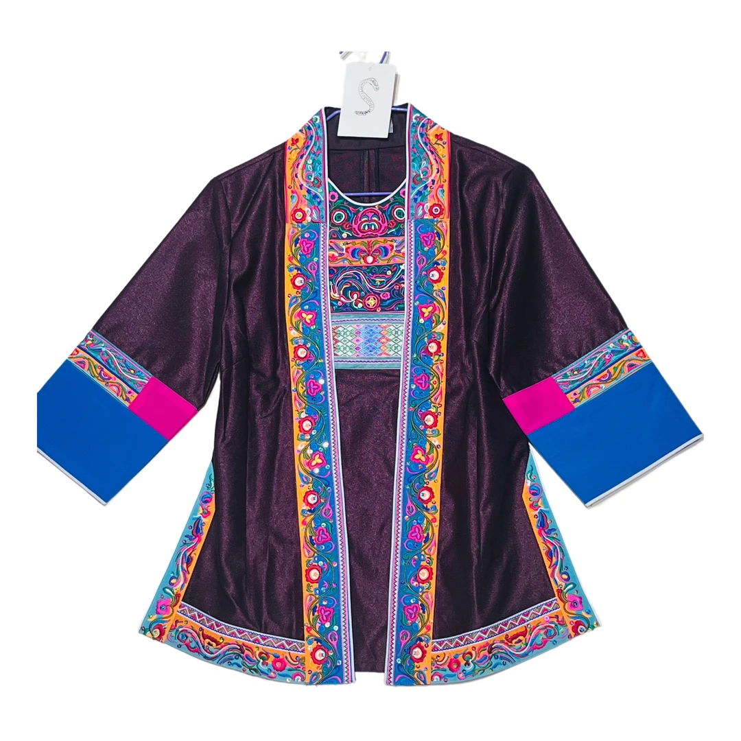 侗族服饰仿侗布棕色改良女上衣按扣连肚兜款合集先荣侗艺