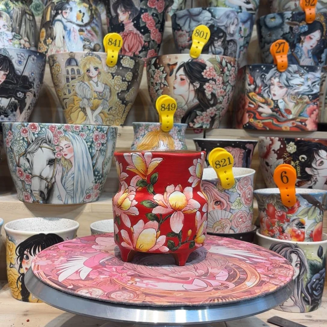 紫砂花盆景德镇手绘花盆陶瓷10/12