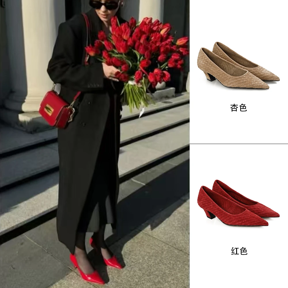 2025秋款老钱法式优雅时尚粗跟百搭职场尖女鞋单鞋一脚蹬MK162432