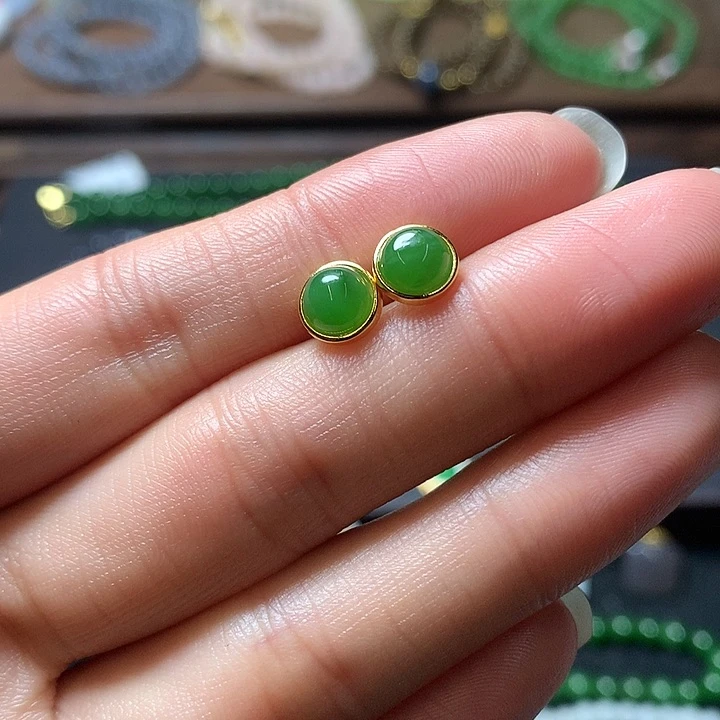 和田玉耳饰银S925镶嵌