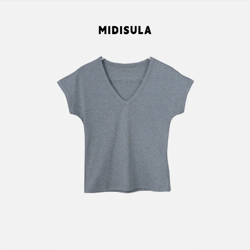 【H.MDSL】落肩修身显瘦基础款百搭V领T恤极简风短袖#0369
