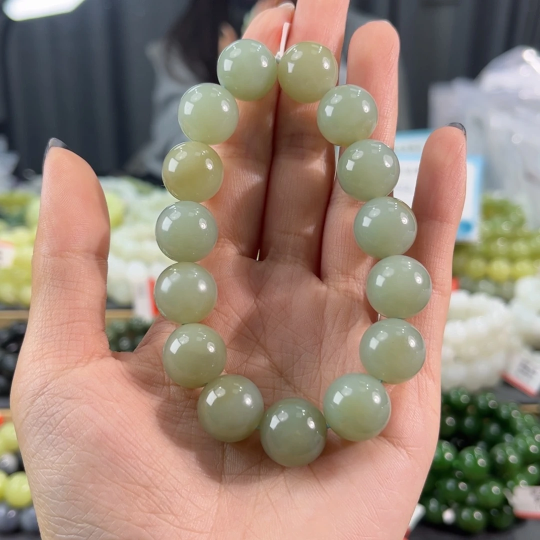 和田玉未镶嵌手链纯天然和田玉14mm新疆且末蓝圆珠