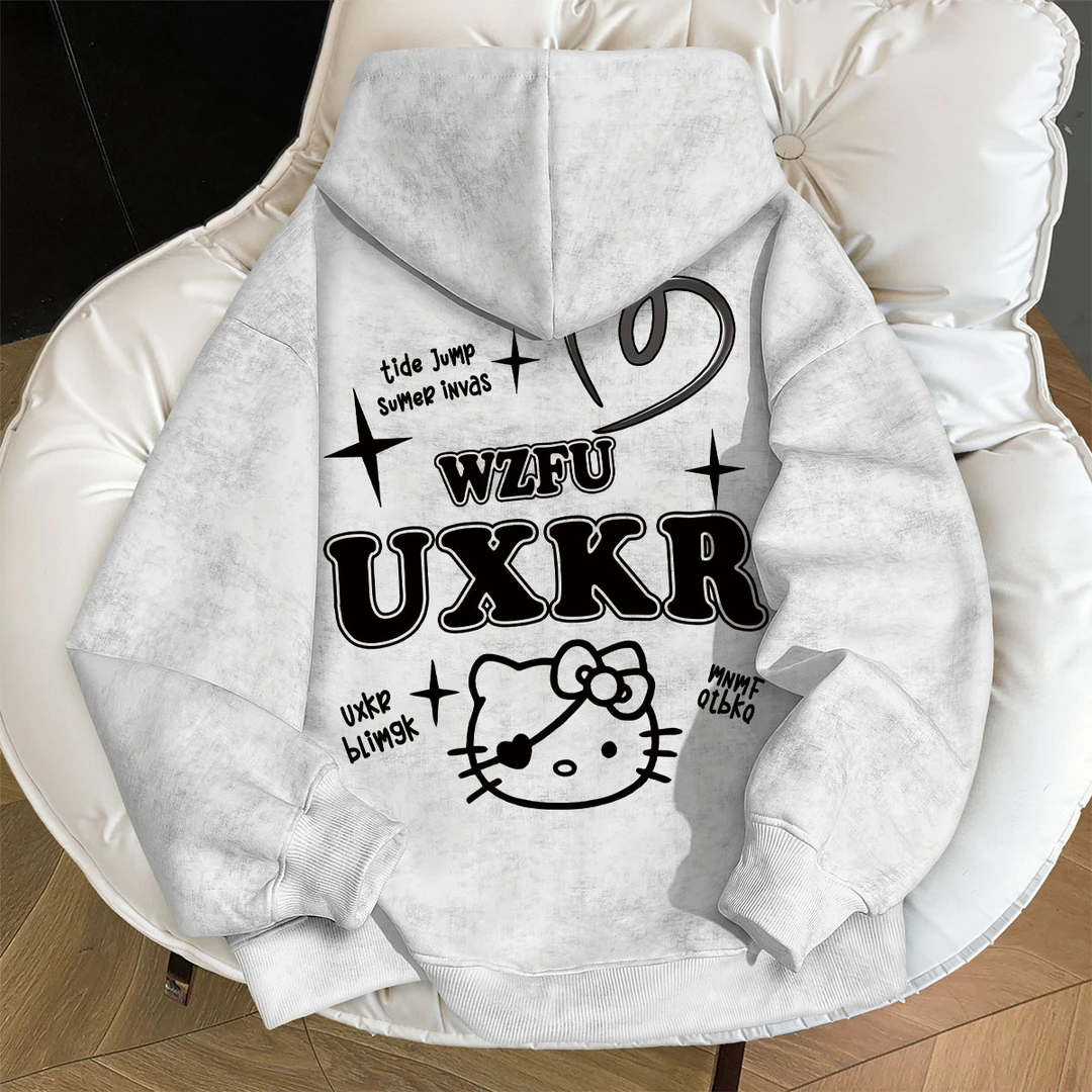 秋冬新款爆款扎染连帽卫衣凯蒂猫印花男女童可爱中学生宽松上衣潮