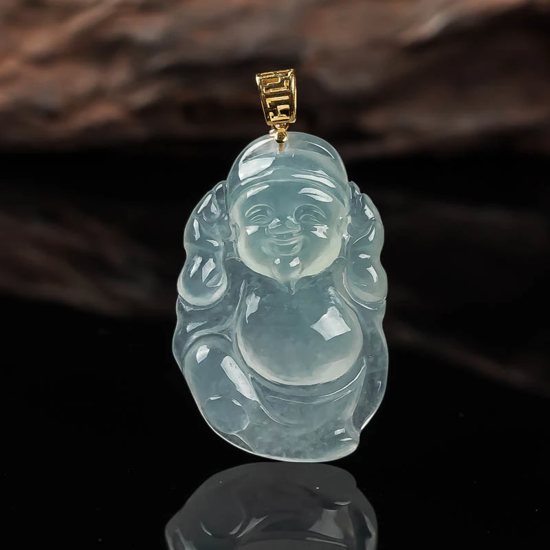 多款18K金镶翡翠财神吊坠 冰润精致 锁骨玉坠 缅甸A货