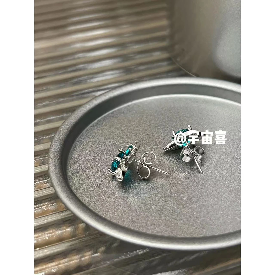 铜合金锆石耳饰 D4-115【海蓝色星球迷你耳钉】