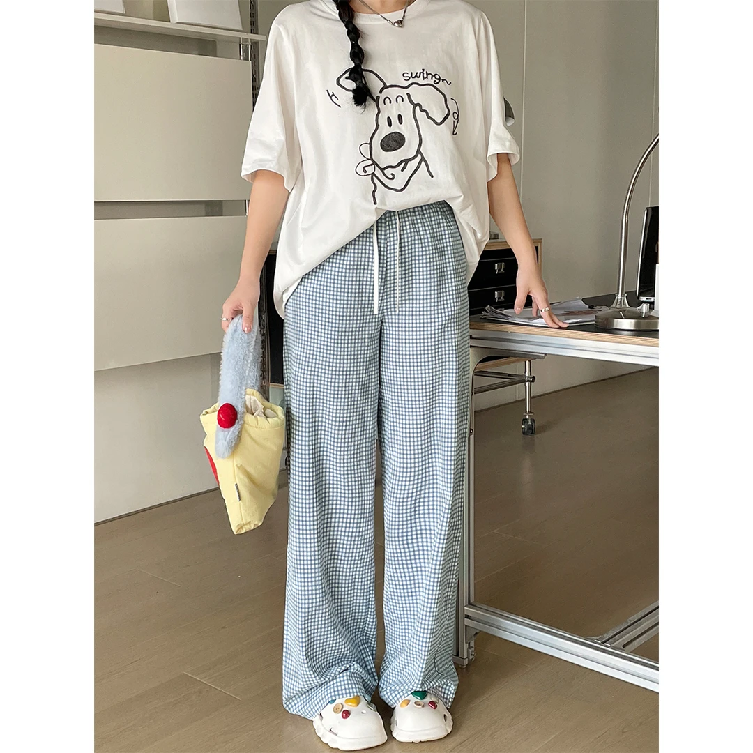 【现现专场】夏季格子直筒宽松休闲裤大码胖mm韩版独特超好看裤子