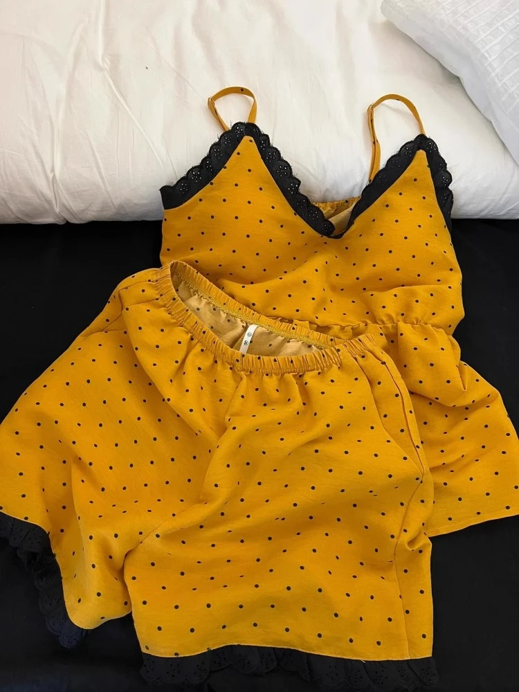 【法式辣妹】吊带睡衣女款2025新款家居服花边大码短裤两件套套装