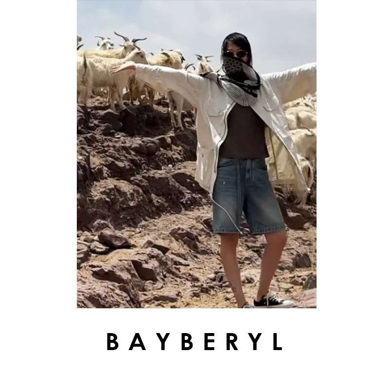 CC08-BAYBERYL老贝沙旅*猎装米白立领工装抽绳休闲秋外套MF5C0304